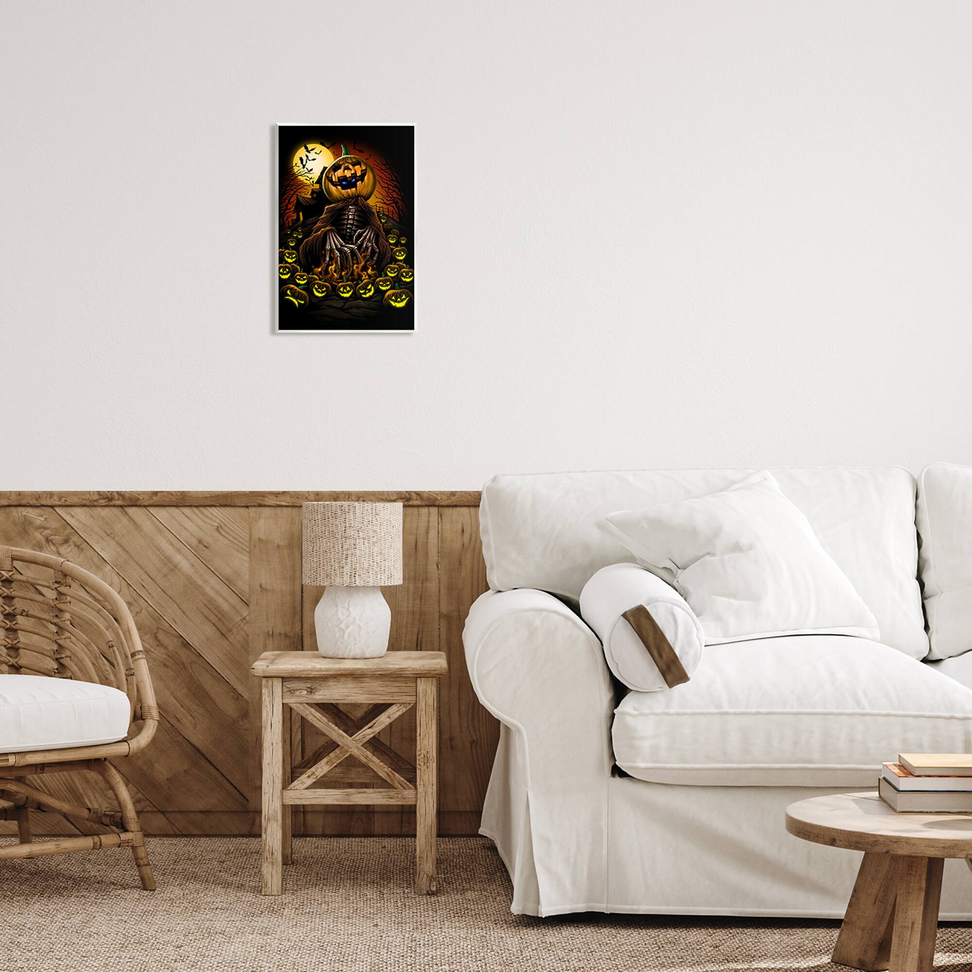 Stupell Industries Spooky Pumpkin Skeleton Haunted Woods Wall Plaque Art